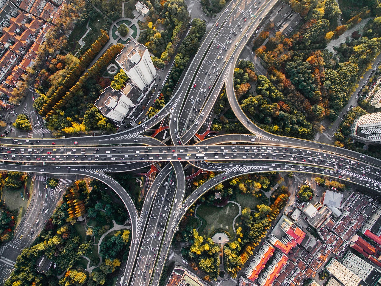 Verkehrsknoten Autobahnen Luftaufnahme